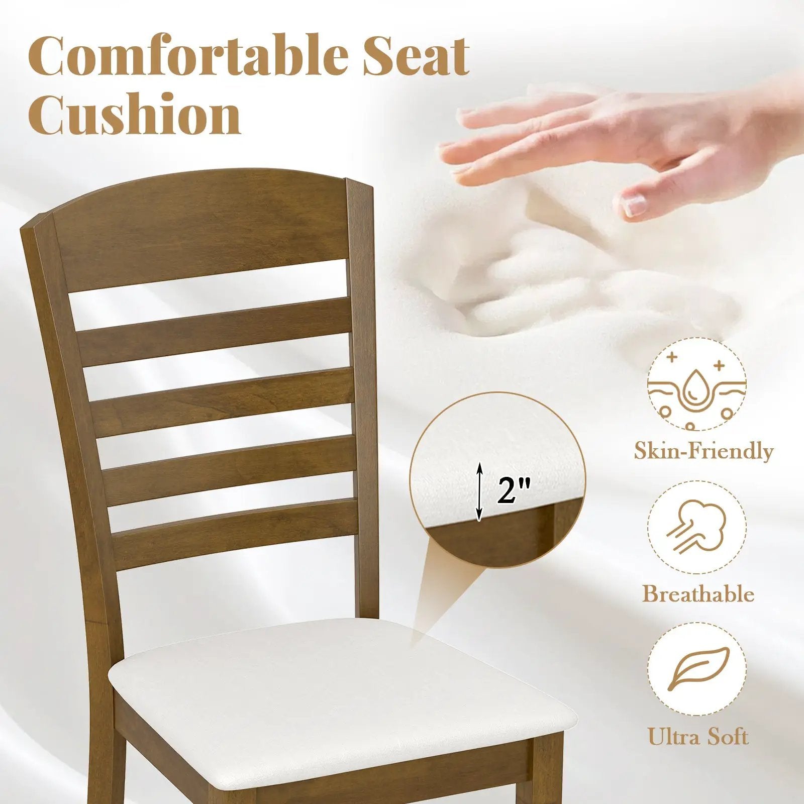 Dining Chairs Set of 2 with Rubber Wood Frame and Padded Seat-Walnut by DirectDeals