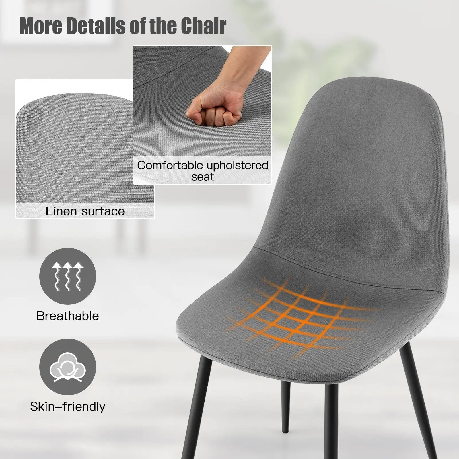Dining Chairs Set of 4 with Black Metal Legs-Gray by DirectDeals