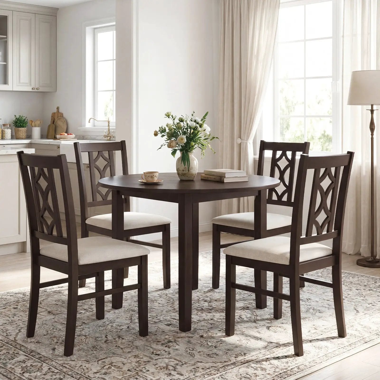 Dining Room Chairs Set of 2 Rubber Wood Dining Chairs with Hollowed Backrest-Brown by DirectDeals