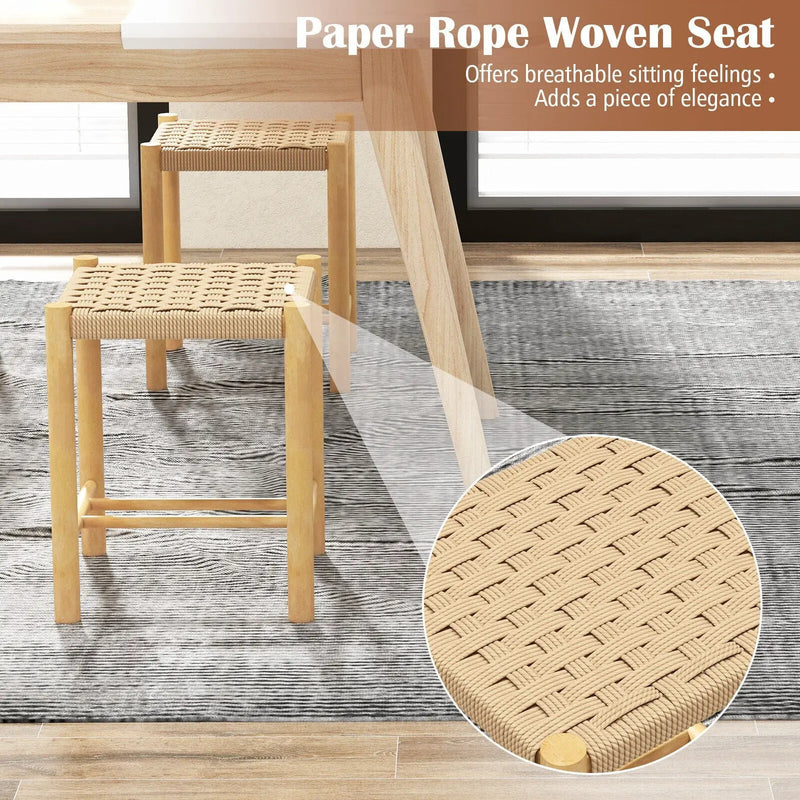 Dining Stool Set of 2 with Rubber Wood Frame-Natural by DirectDeals