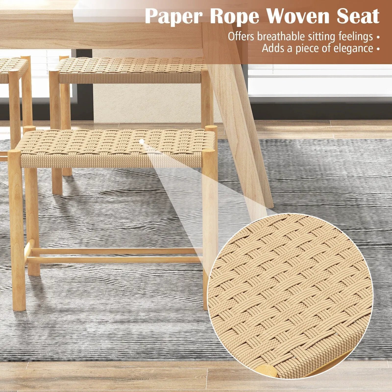 18 Inch Dining Stool Set of 2-Natural by DirectDeals