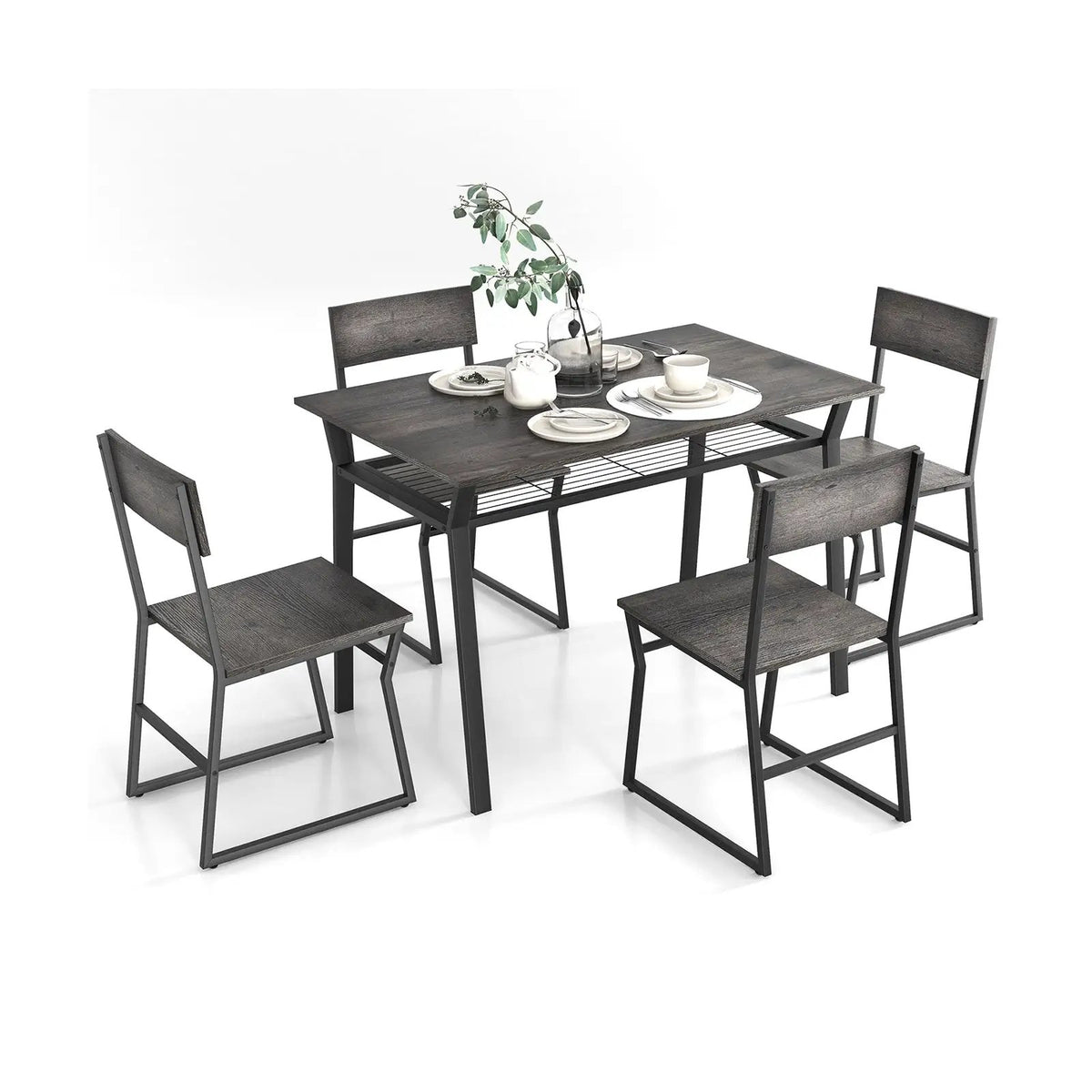 5 Piece Dining Table Set with Storage Rack and Metal Frame by DirectDeals