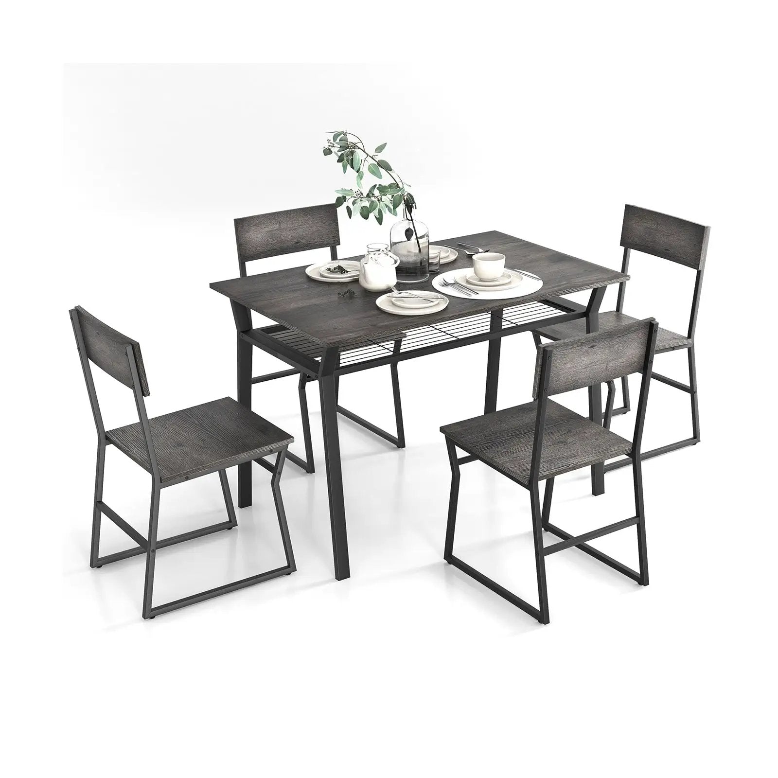 5 Piece Dining Table Set with Storage Rack and Metal Frame by DirectDeals