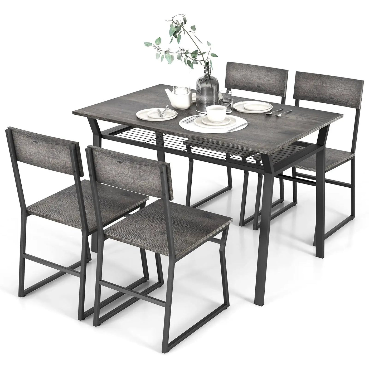 5 Piece Dining Table Set with Storage Rack and Metal Frame by DirectDeals