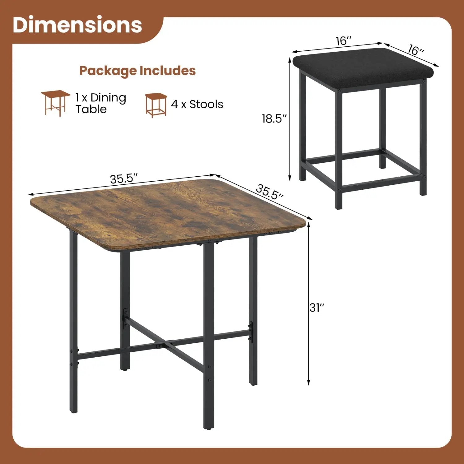 5-Piece Dining Table Set with 4 Upholstered Stools by DirectDeals