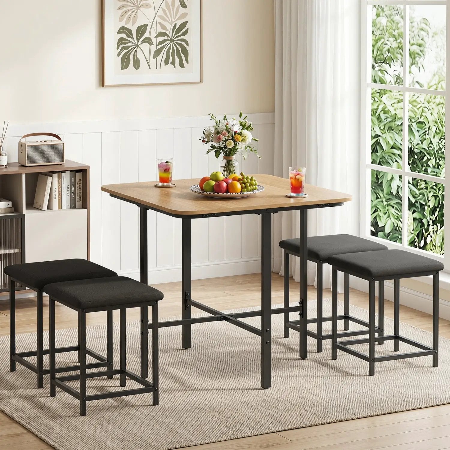 5-Piece Dining Table Set with 4 Upholstered Stools by DirectDeals
