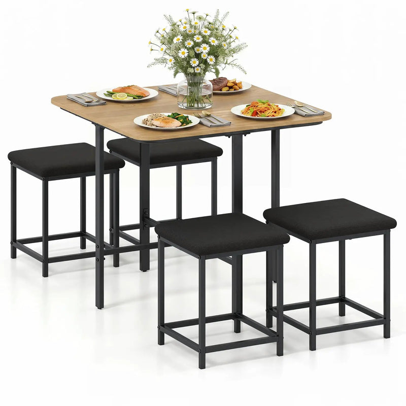 5-Piece Dining Table Set with 4 Upholstered Stools by DirectDeals