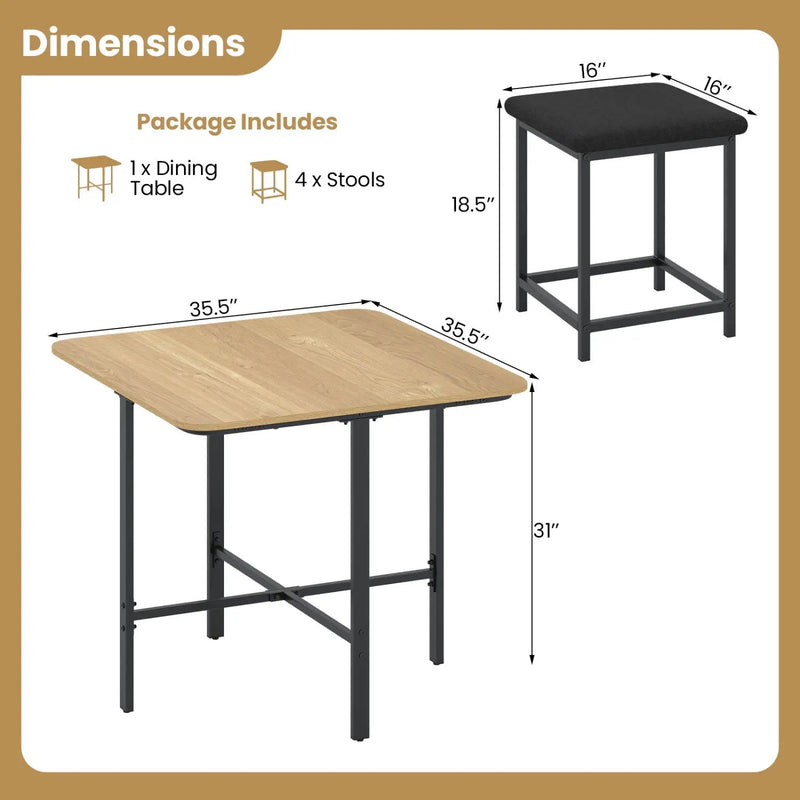 5-Piece Dining Table Set with 4 Upholstered Stools by DirectDeals
