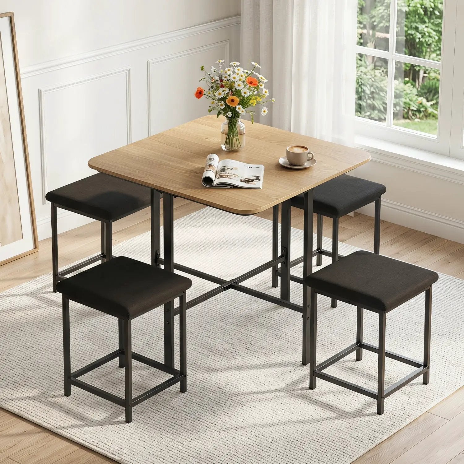 5-Piece Dining Table Set with 4 Upholstered Stools by DirectDeals