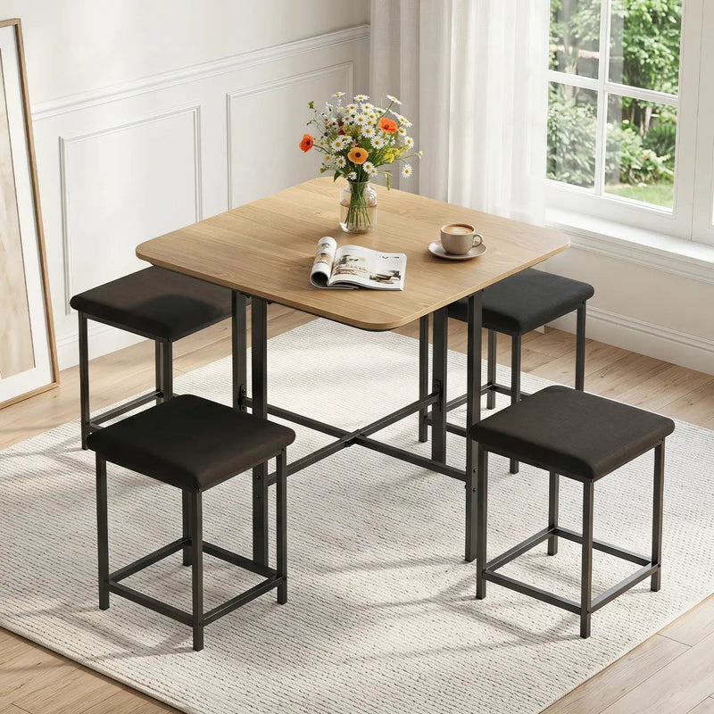 5-Piece Dining Table Set with 4 Upholstered Stools by DirectDeals