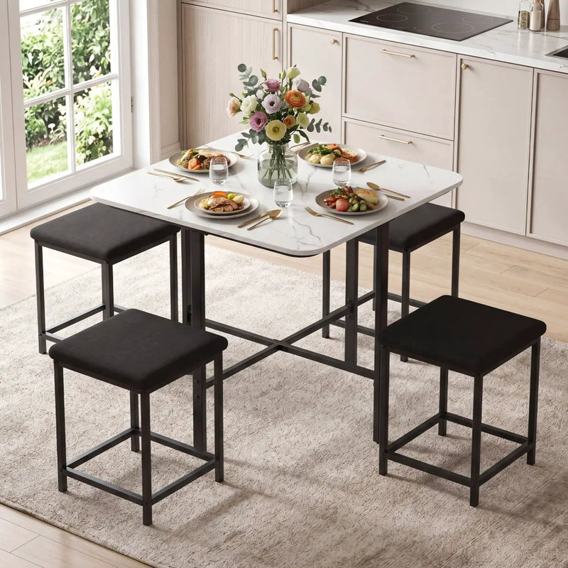 5-Piece Dining Table Set with 4 Upholstered Stools by DirectDeals