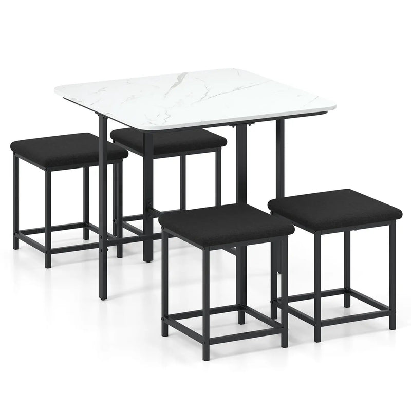 5-Piece Dining Table Set with 4 Upholstered Stools by DirectDeals
