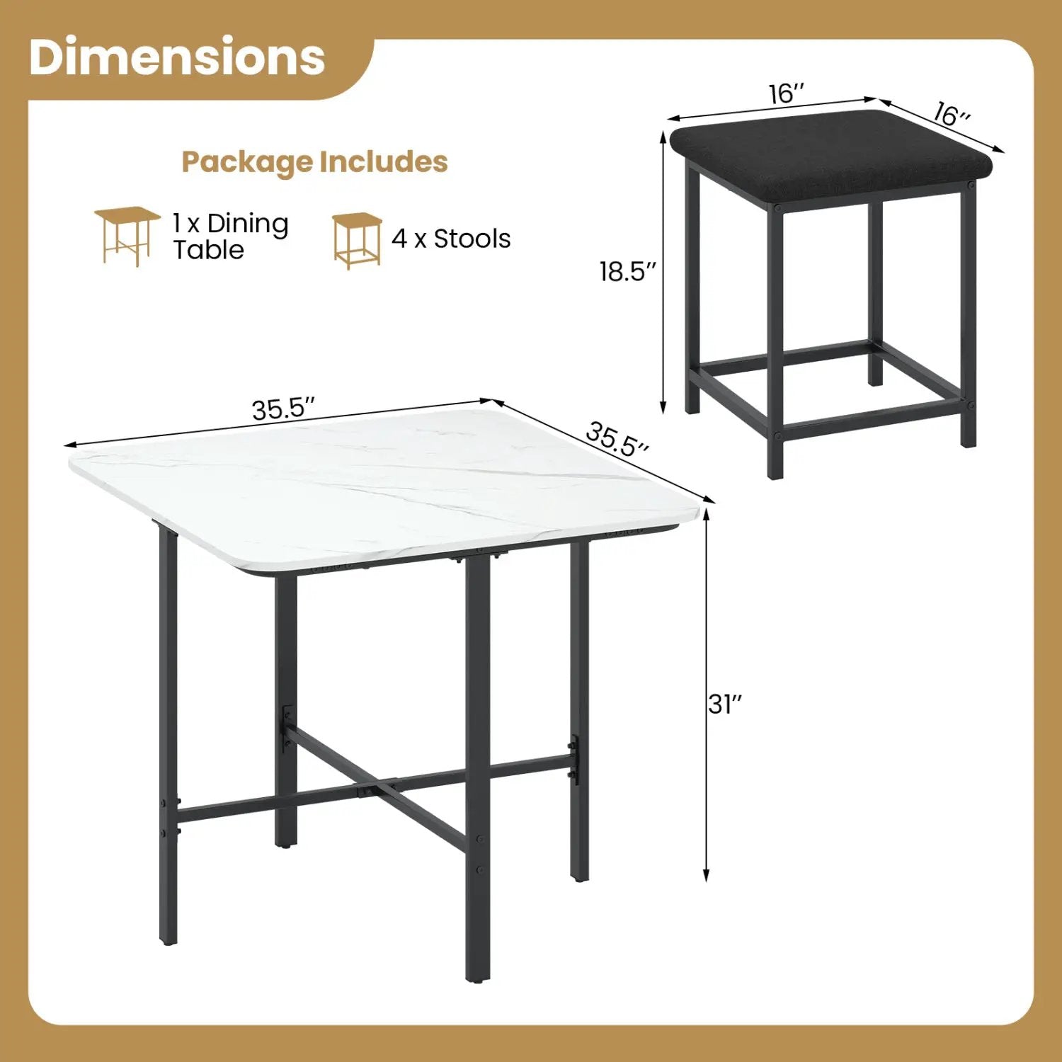 5-Piece Dining Table Set with 4 Upholstered Stools by DirectDeals