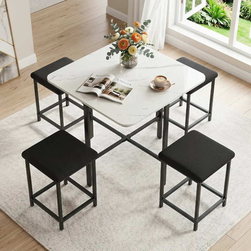 5-Piece Dining Table Set with 4 Upholstered Stools by DirectDeals