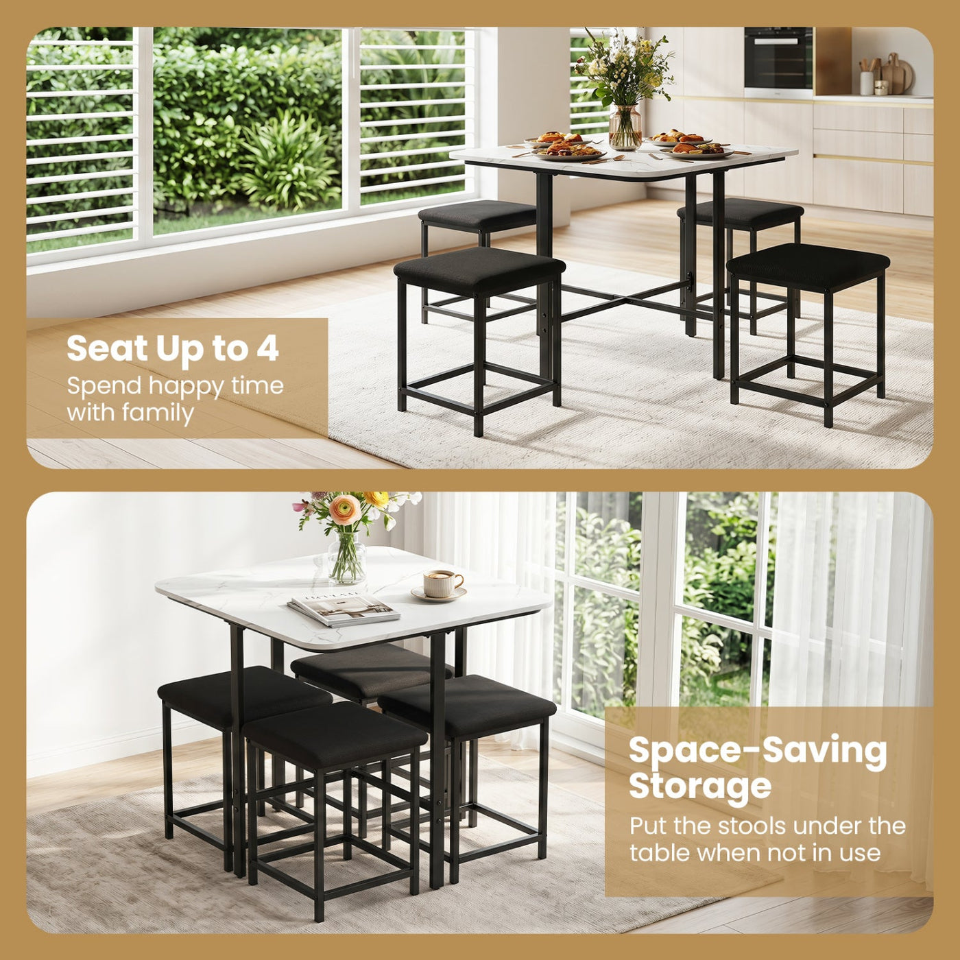 5-Piece Dining Table Set with 4 Upholstered Stools by DirectDeals