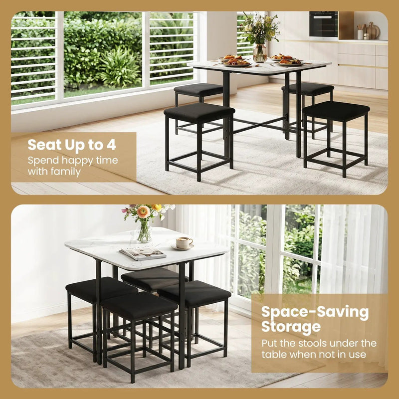 5-Piece Dining Table Set with 4 Upholstered Stools by DirectDeals