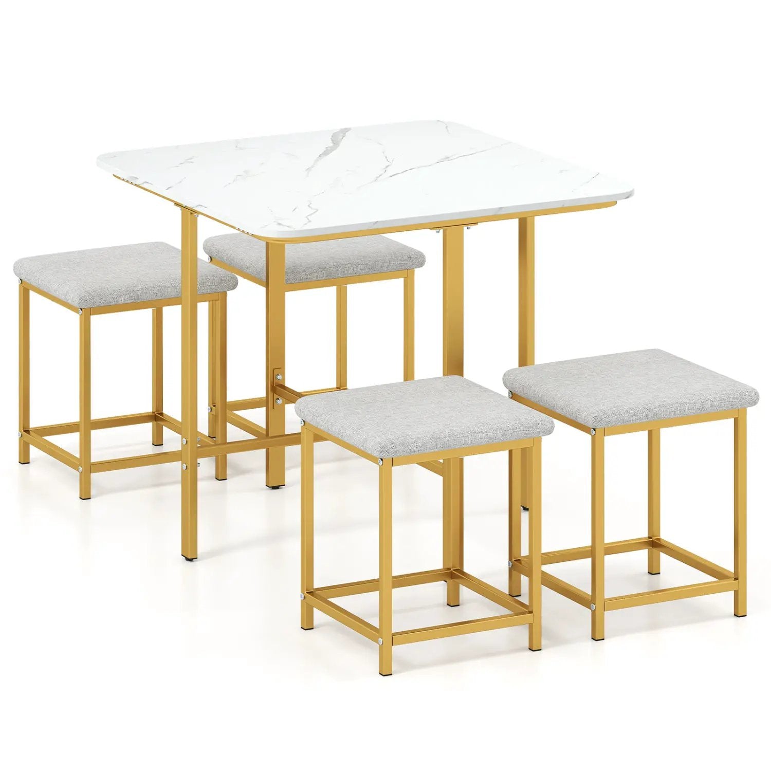 5-Piece Dining Table Set with 4 Upholstered Stools by DirectDeals