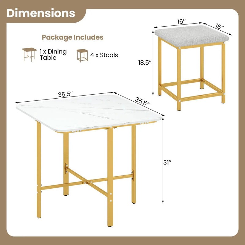 5-Piece Dining Table Set with 4 Upholstered Stools by DirectDeals