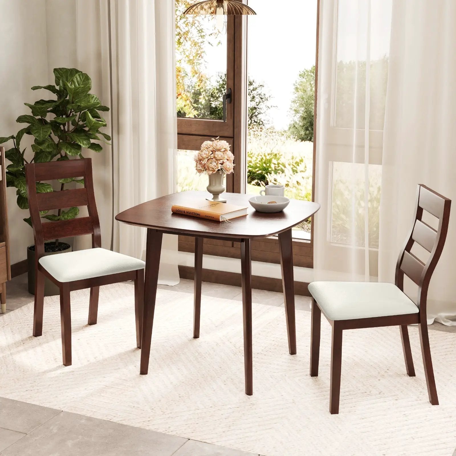 3-Piece Dining Table Set with Wooden Square Kitchen Table and 2 Chairs-Walnut by DirectDeals