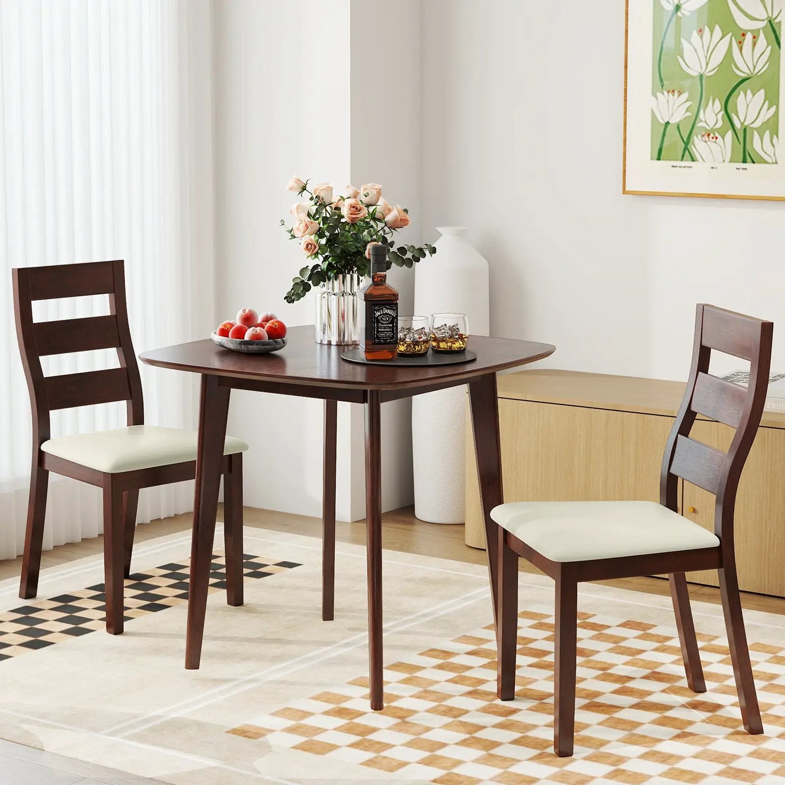 3-Piece Dining Table Set with Wooden Square Kitchen Table and 2 Chairs-Walnut by DirectDeals