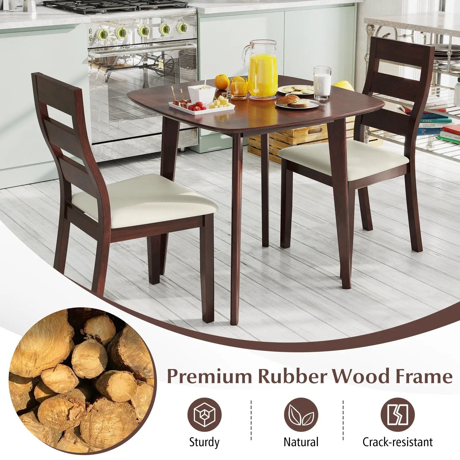 3-Piece Dining Table Set with Wooden Square Kitchen Table and 2 Chairs-Walnut by DirectDeals