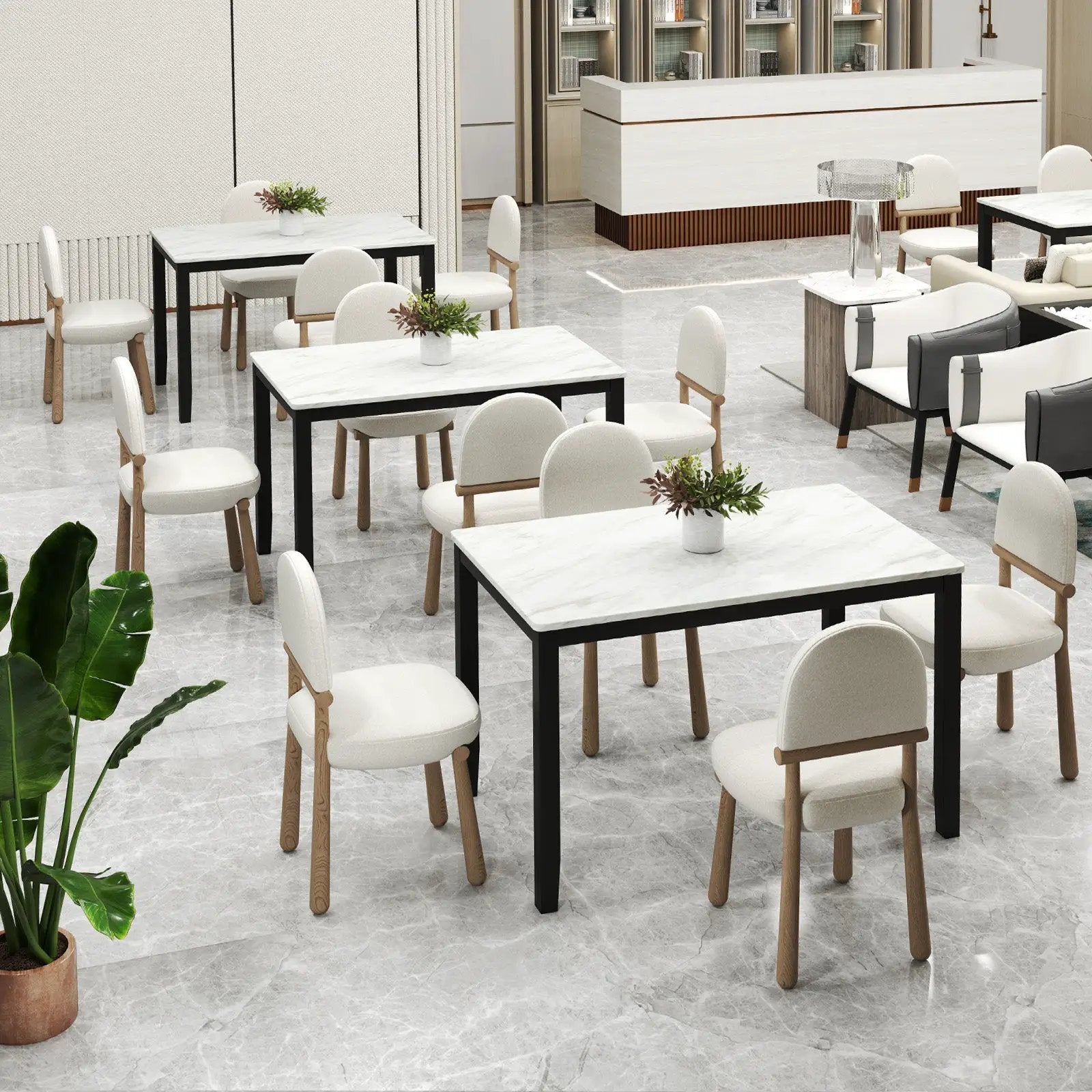 45 Inch Rectangular Mid Century Dining Table with Faux Marble Tabletop for 4 People-Black & White by DirectDeals