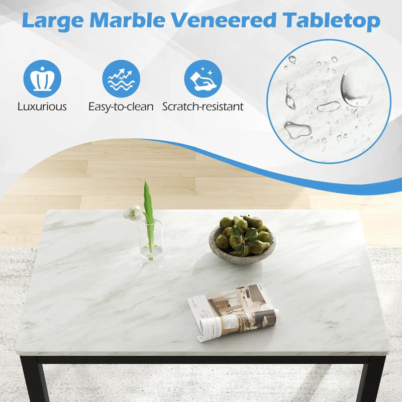 45 Inch Rectangular Mid Century Dining Table with Faux Marble Tabletop for 4 People-Black & White by DirectDeals