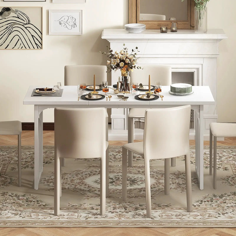 Dining Table for 6-8 People 63 Inch Rectangular Farmhouse Kitchen Table-White by DirectDeals