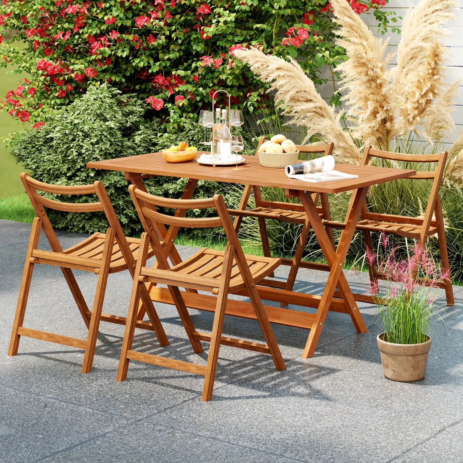 54.5 Inch x 27.5 Inch Patio Dining Table with Teak Painting and Umbrella Hole by DirectDeals