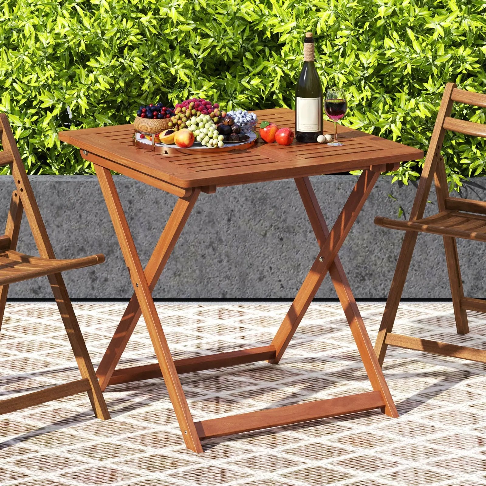 29.5 Inch x 29.5 Inch Patio Dining Table with Teak Painting and Umbrella Hole by DirectDeals