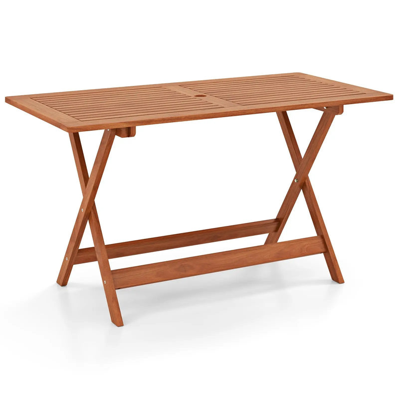 54.5 Inch x 27.5 Inch Patio Dining Table with Teak Painting and Umbrella Hole by DirectDeals