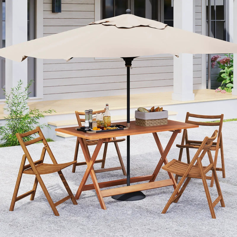 54.5 Inch x 27.5 Inch Patio Dining Table with Teak Painting and Umbrella Hole by DirectDeals