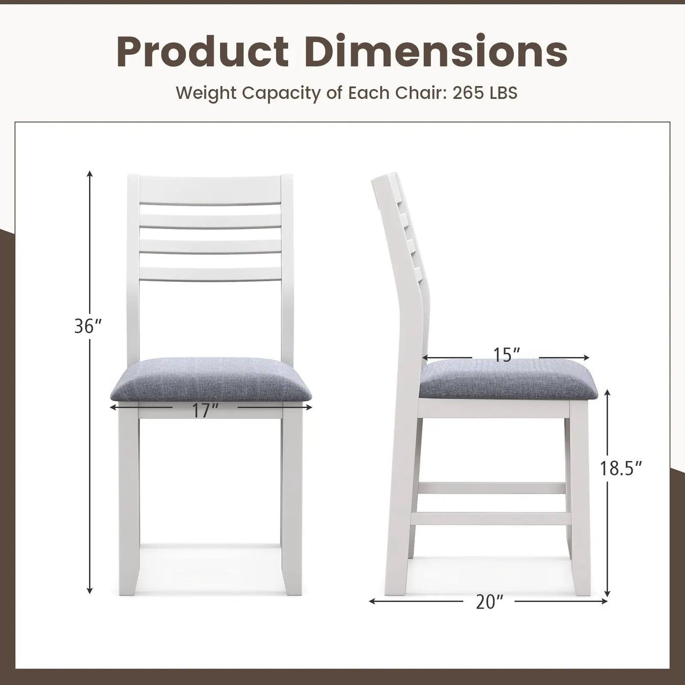 Wooden Dining Chair Set of 2 with Rubber Wood Frame and Padded Cushion by DirectDeals