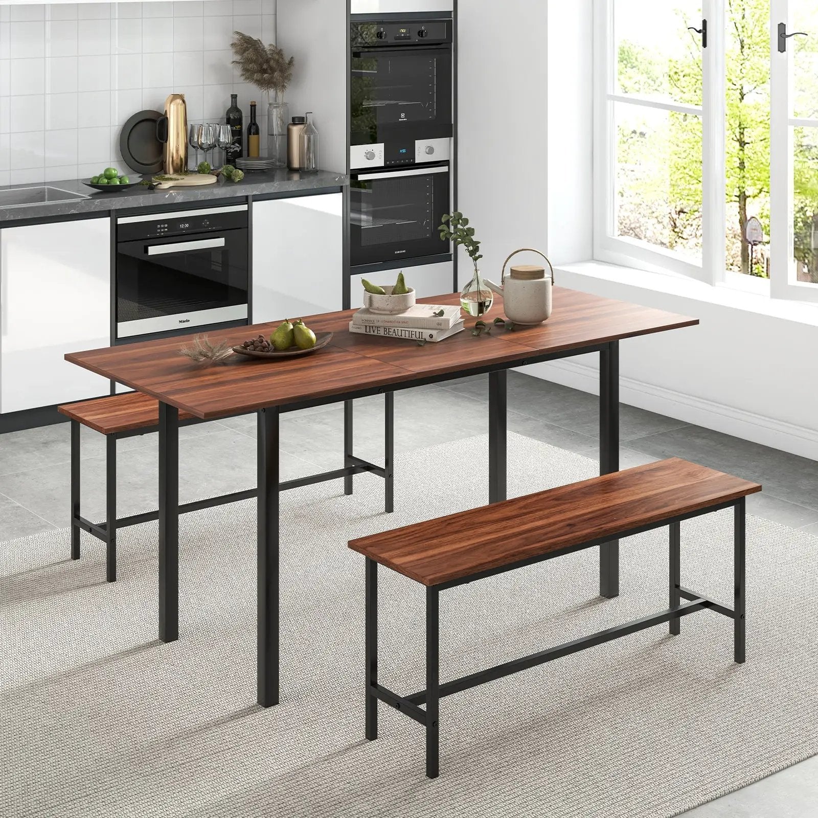 3-Piece Extendable Dining Table Set with 2 Benches by DirectDeals