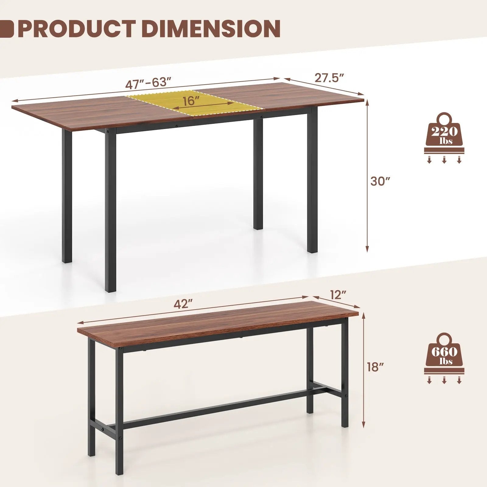 3-Piece Extendable Dining Table Set with 2 Benches by DirectDeals