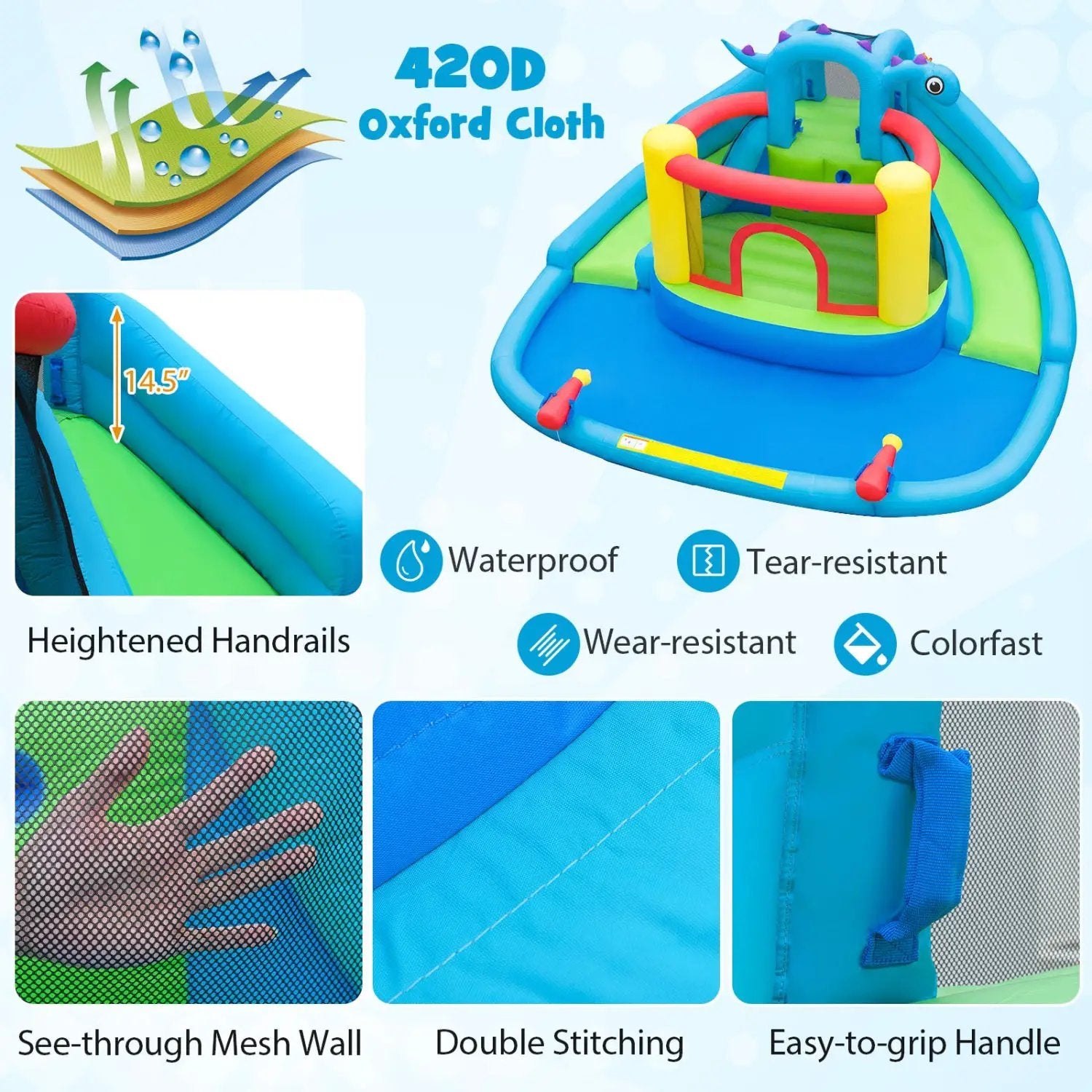 Dinosaur-themed Inflatable Water Slide Park Kids Inflatable Bounce House by DirectDeals