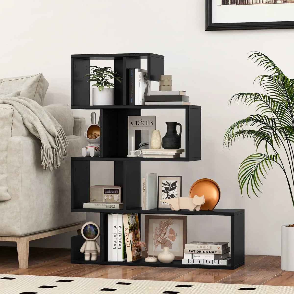 5-Tier S-Shaped Bookshelf Geometric Z-Shelf Bookcase with Open Cubes by DirectDeals