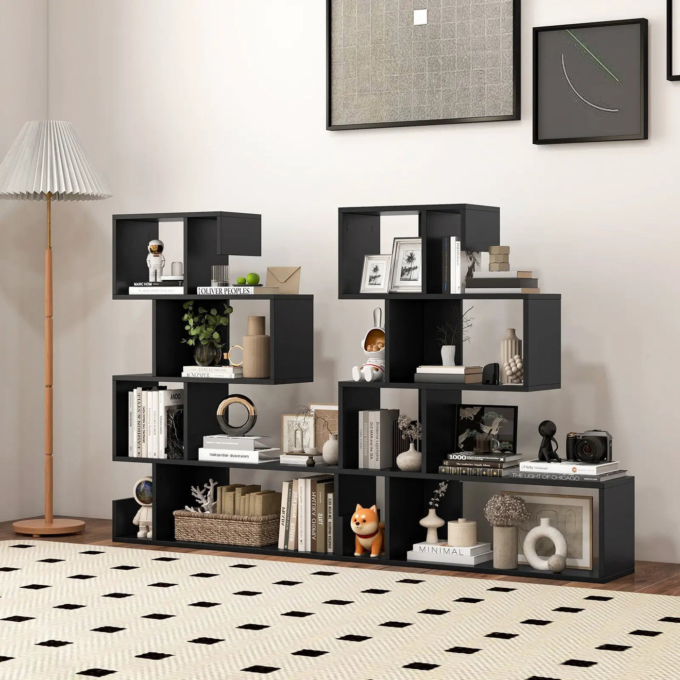 5-Tier S-Shaped Bookshelf Geometric Z-Shelf Bookcase with Open Cubes by DirectDeals