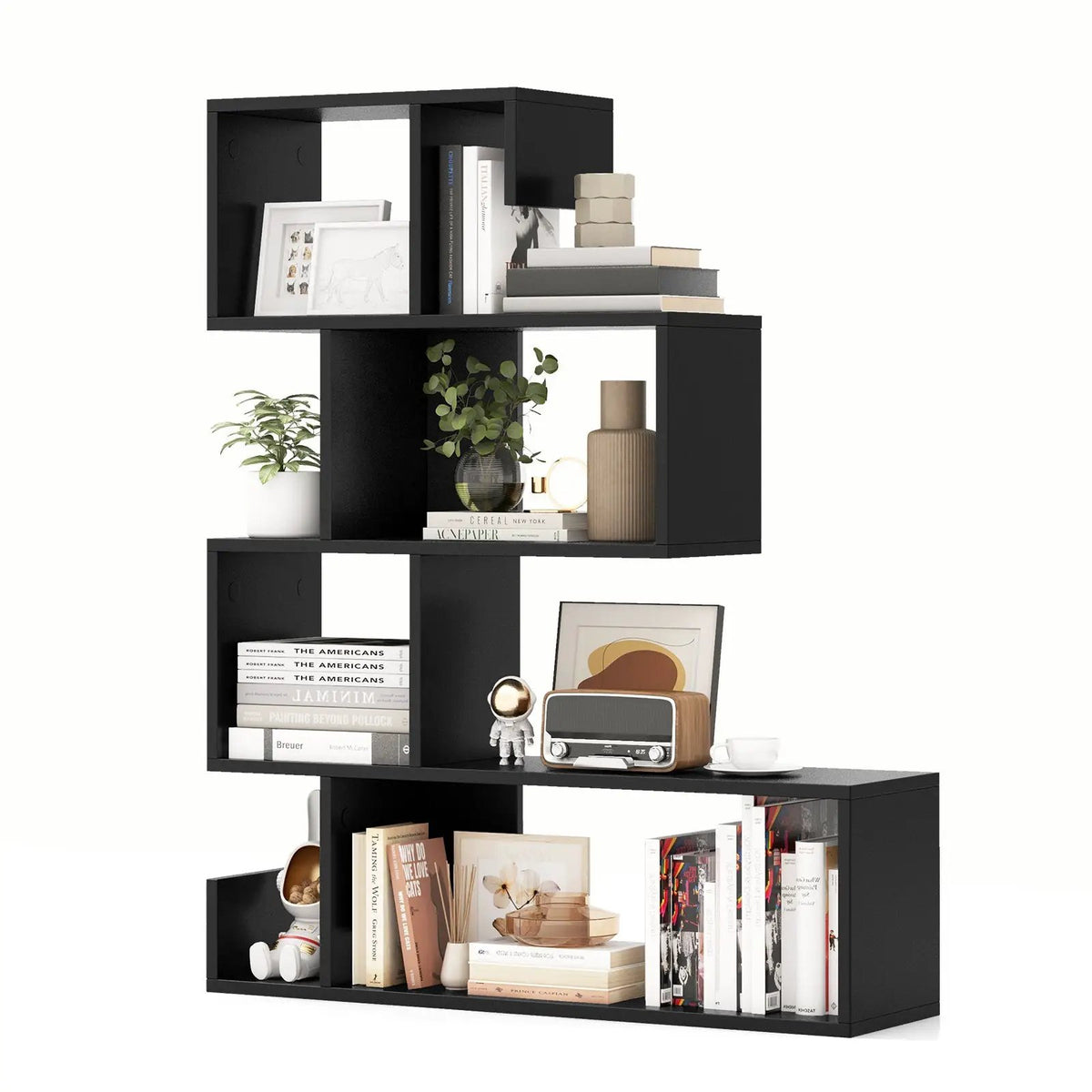 5-Tier S-Shaped Bookshelf Geometric Z-Shelf Bookcase with Open Cubes by DirectDeals