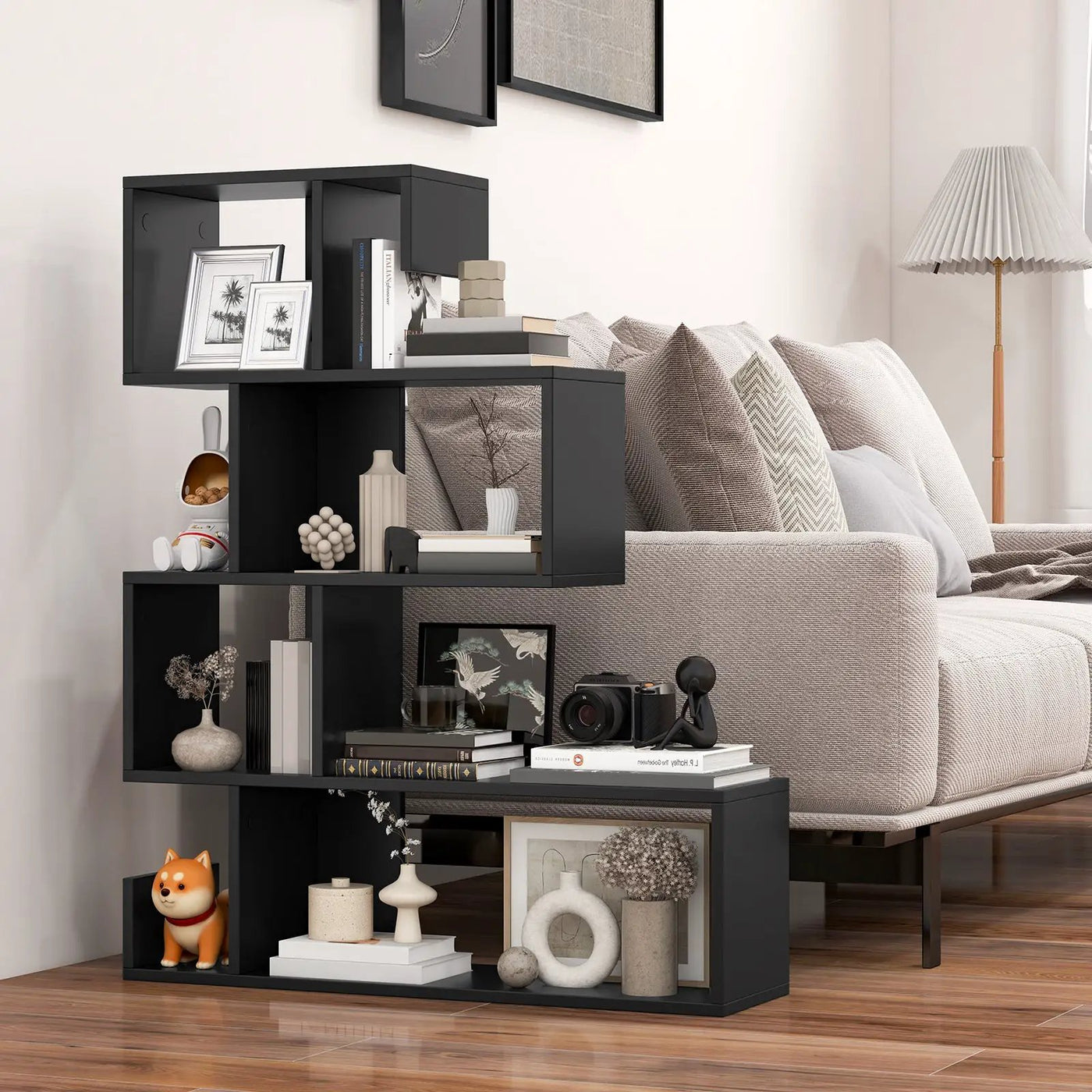 5-Tier S-Shaped Bookshelf Geometric Z-Shelf Bookcase with Open Cubes by DirectDeals