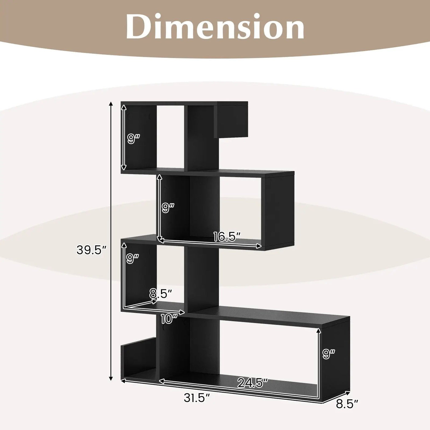 5-Tier S-Shaped Bookshelf Geometric Z-Shelf Bookcase with Open Cubes by DirectDeals