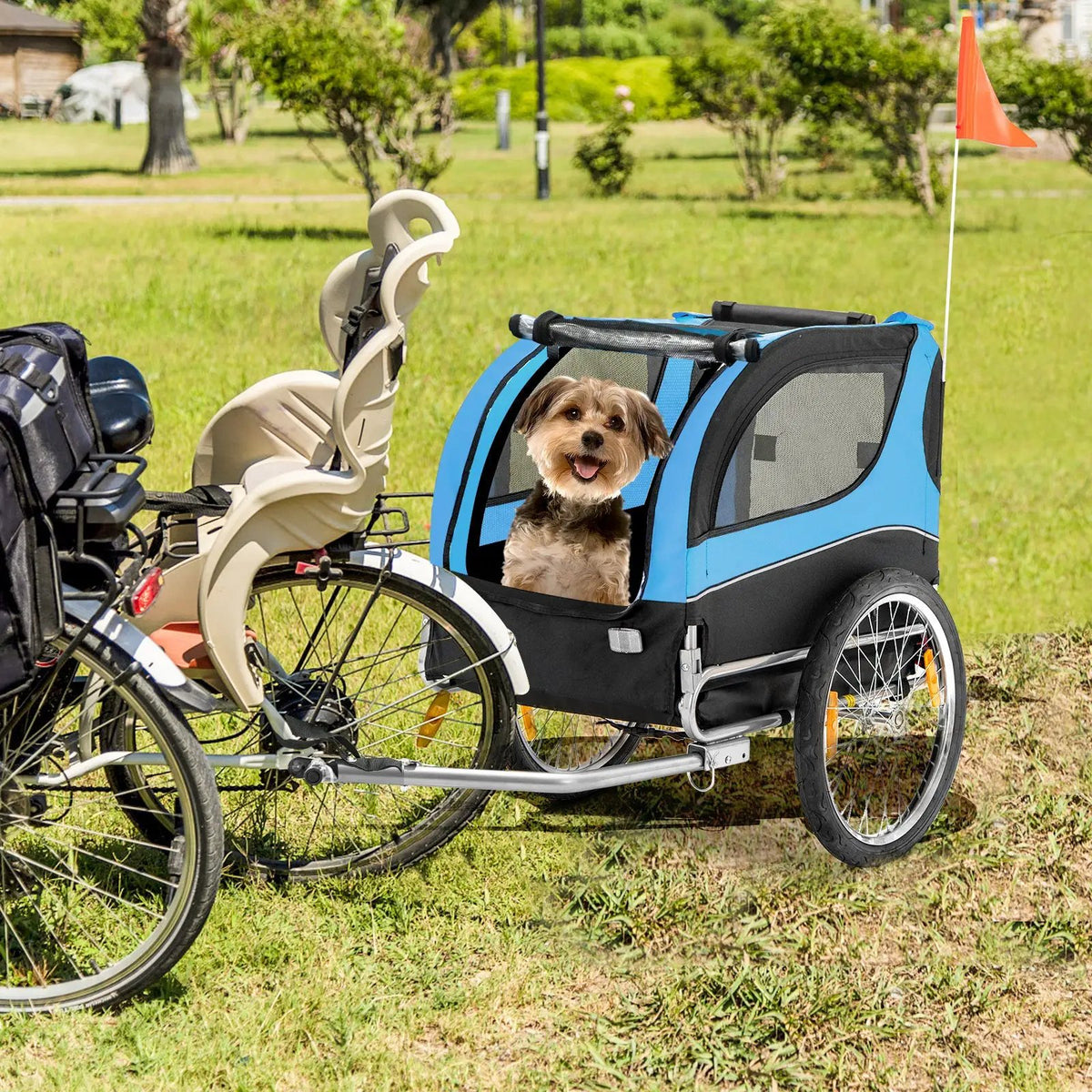 Dog Bike Trailer Foldable Pet Cart with 3 Entrances for Travel by DirectDeals