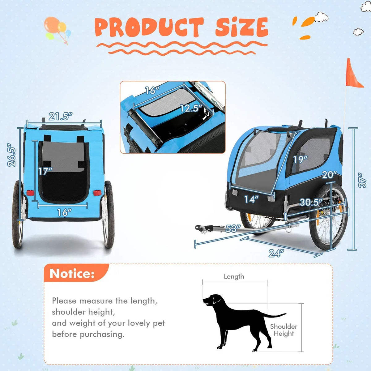 Dog Bike Trailer Foldable Pet Cart with 3 Entrances for Travel by DirectDeals