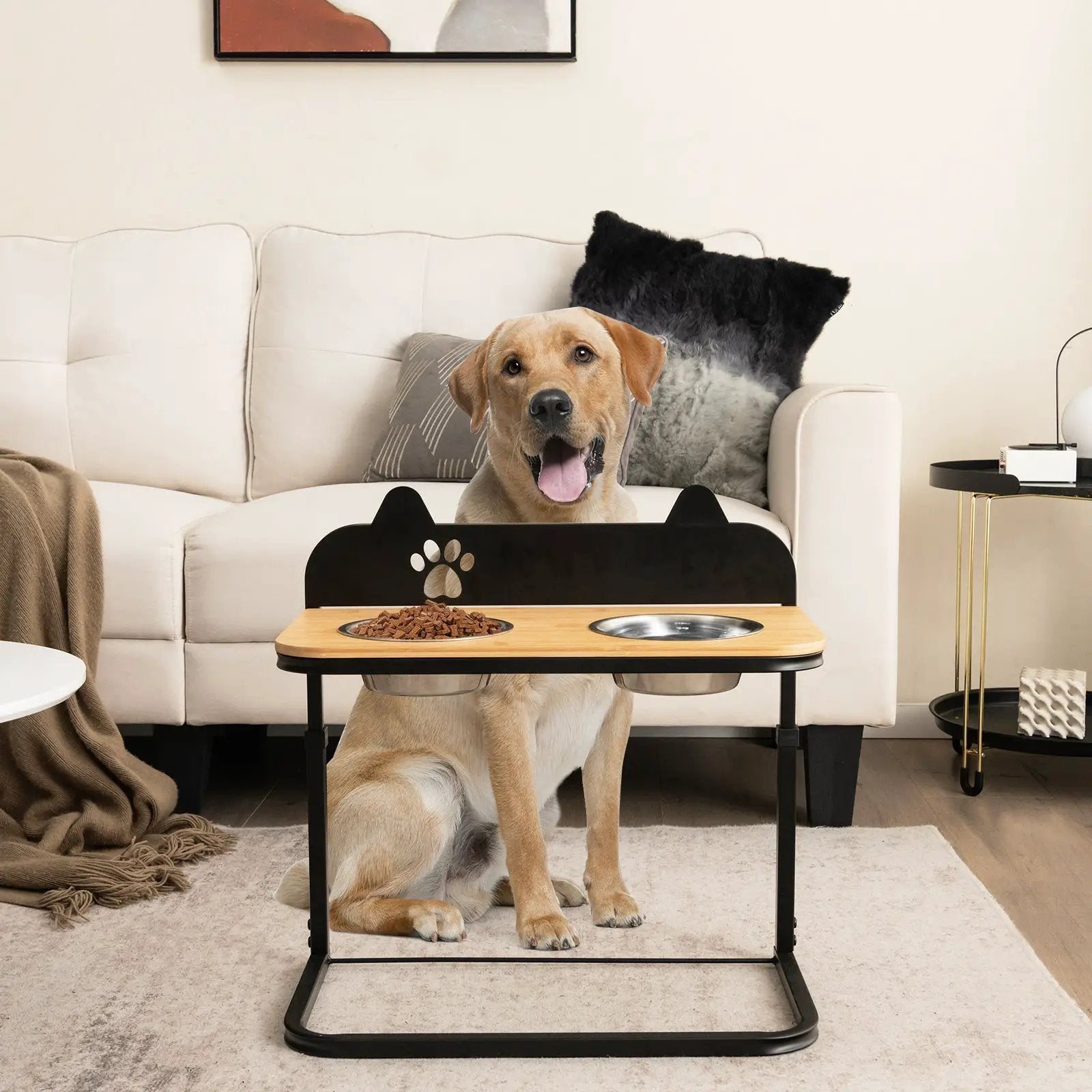 Dog Bowl Stand with 2 Stainless Steel Food Water Bowls by DirectDeals