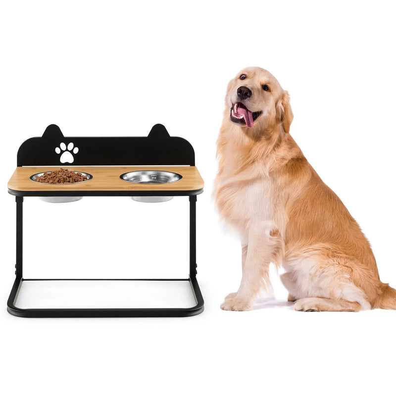 Dog Bowl Stand with 2 Stainless Steel Food Water Bowls by DirectDeals