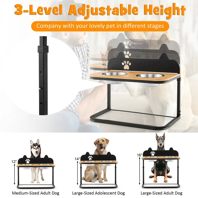 Dog Bowl Stand with 2 Stainless Steel Food Water Bowls by DirectDeals