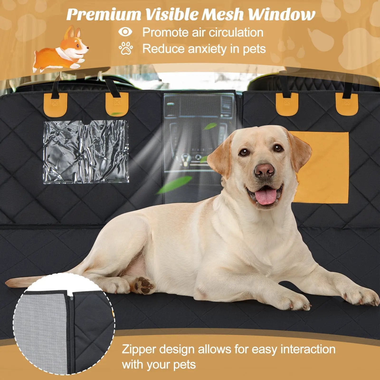 Dog Car Seat Cover Protector for Back Seat with Mesh Windows-Black by DirectDeals