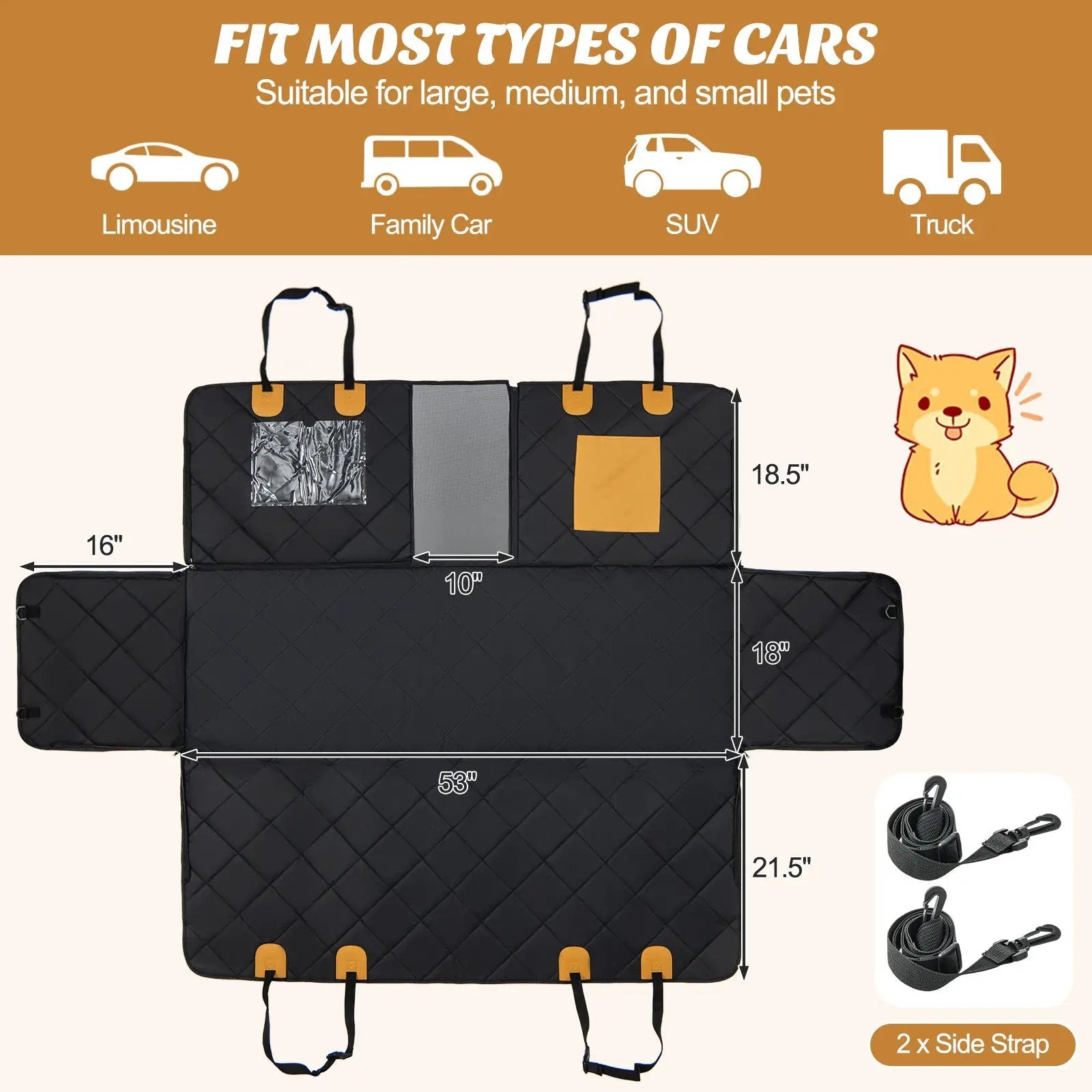 Dog Car Seat Cover Protector for Back Seat with Mesh Windows-Black by DirectDeals