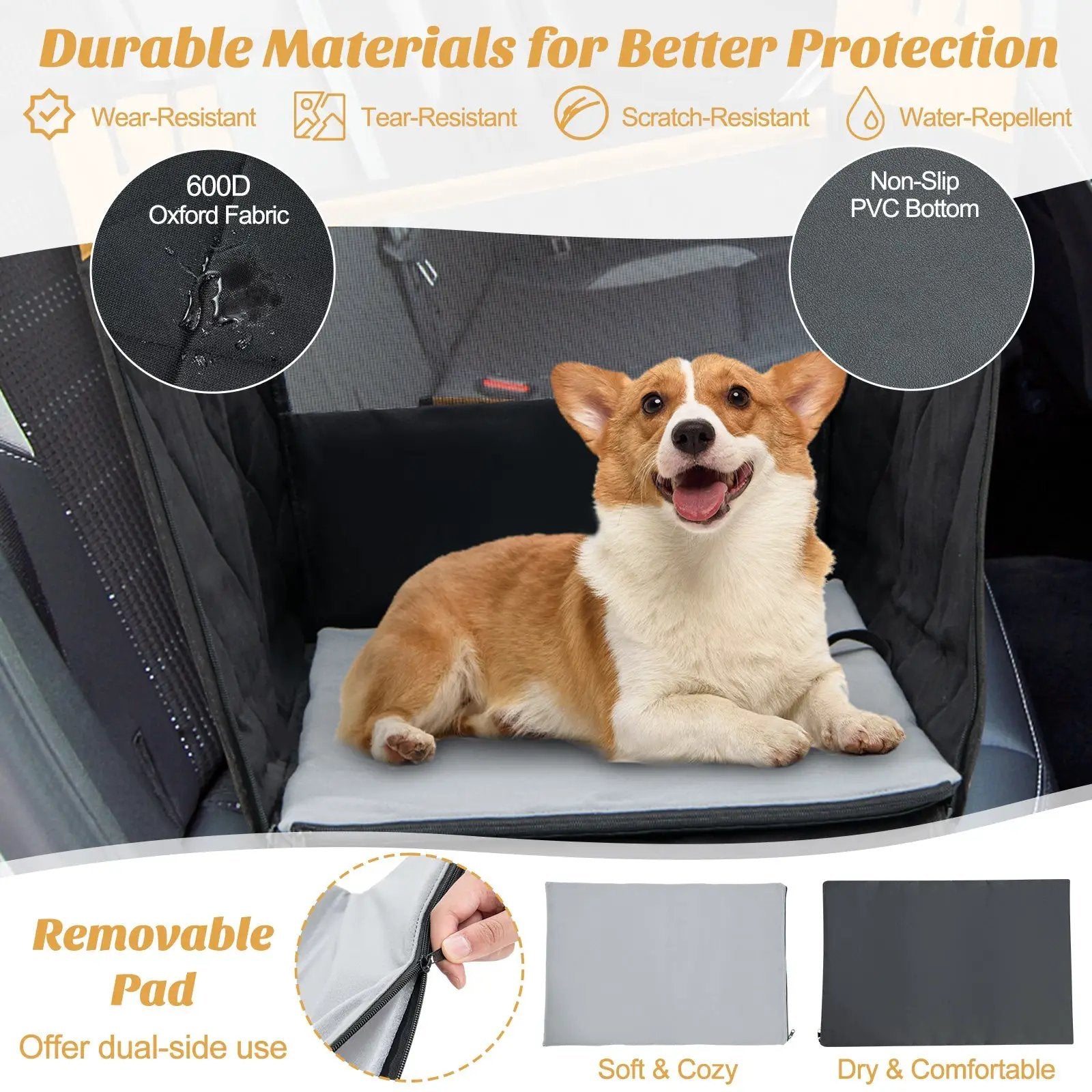Dog Car Seat Cover with Mesh Window for Small and Medium Dogs-Black by DirectDeals