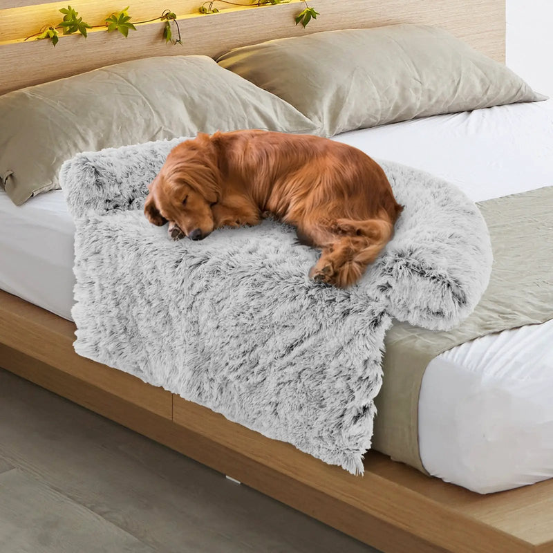 Gray Plush Calming Dog Couch Bed with Anti-Slip Bottom by DirectDeals